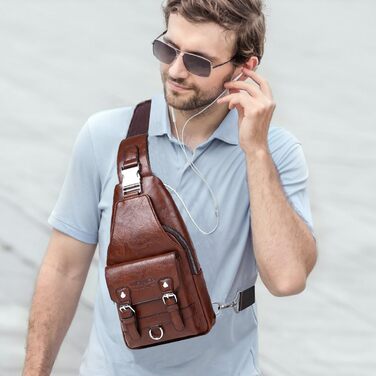 Чоловіча/Жіноча нагрудна сумка через плече з PU-шкіри, водонепроникна, коричнева