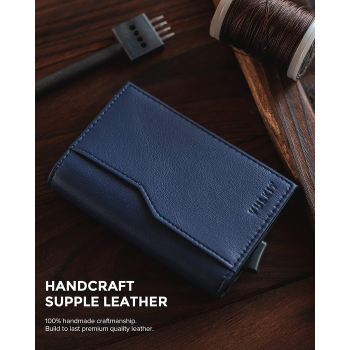 Кредитне портмоне VULKIT з двома вікнами для ID, RFID-захистом, автоматичний підйом, з натуральної шкіри, для карток та грошей (Морський колір)