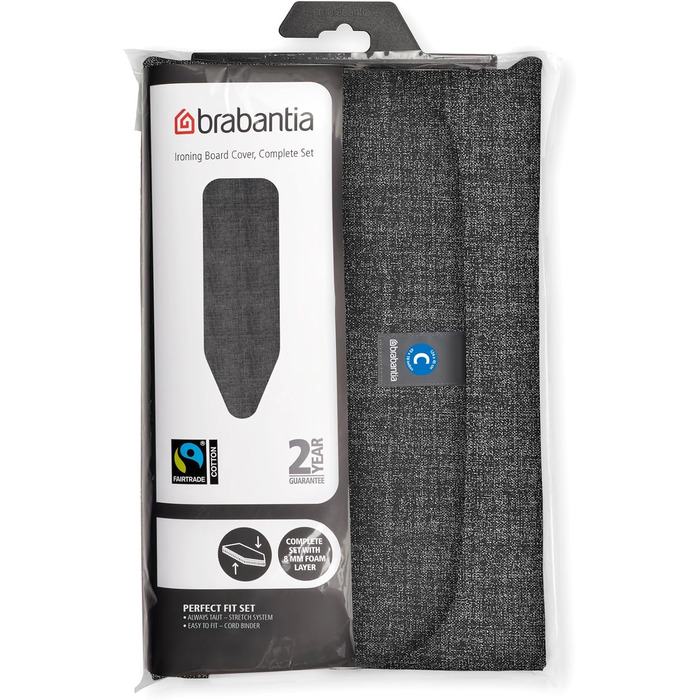Покривало для гладильної дошки Brabantia Jeansschwarz, розмір C (124 x 45 см), 8 мм пінополіуретан, джинсова тканина чорного кольору
