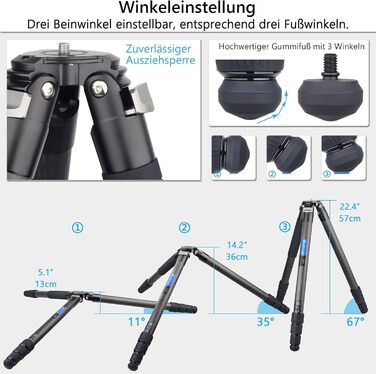 Штатив для камери Artcise з вуглецевого волокна, монопод 40 мм, професійний, для важкої техніки, подорожей, максимальне навантаження 40 кг (CS90C)