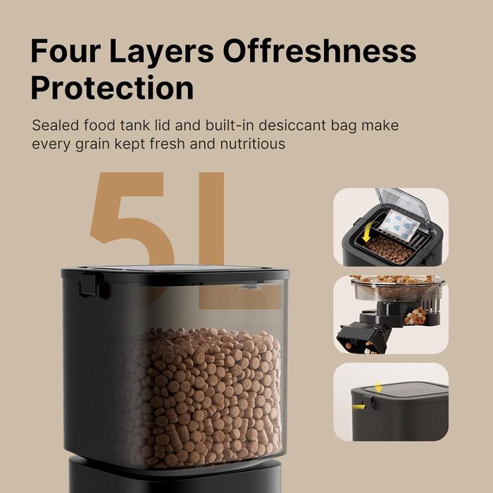 Автоматичний годівниця для котів та собак з Wi-Fi, 5L, керування через додаток, 1-10 прийомів їжі на день