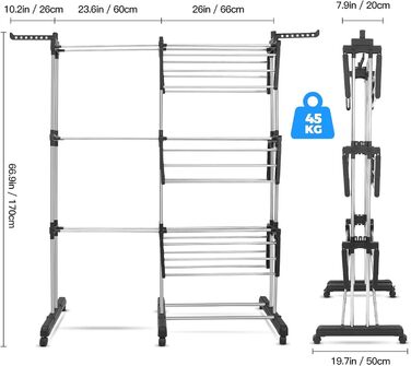 Висувна сушилка для білизни Turm з 6 розкладними крилами на 3 рівнях, стабільна, для дому та вулиці, 2-в-1
