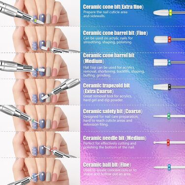 Набір свердл для нігтів Depvko 13 шт. з вольфрамового карбіду, кераміки та діаманту, 3/32 дюйма, з тримачем на 30 отворів