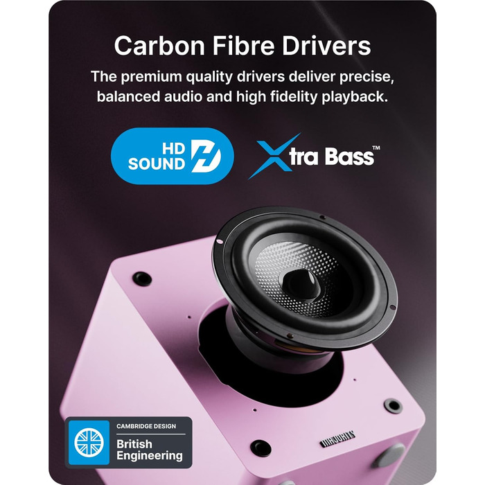 Активні колонки Majority D50X | 60W, Bluetooth 5.3, HDMI ARC, AUX | Hi-Fi стерео, для ПК, студійний монітор (Рожевий)