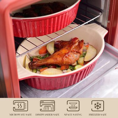 MALACASA Набір форм для запікання Bake.Bake, 4 шт. з кераміки, стійкої до подряпин (червоний)