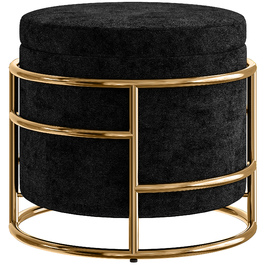 HOMCOM Storage Ottoman, Upholstered Footrest with Metal Frame, Gold Accents, Black