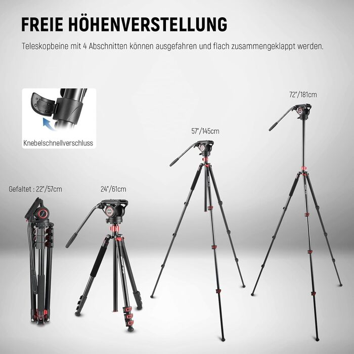 NEEWER штатив відео TP72A з плинною головкою, 72 дюйми, для DSLR/Camcorder, сумісний з DJI RS, максимальне навантаження 8 кг