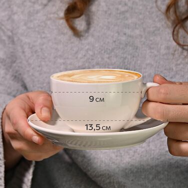 6 Ceramic Cappuccino Cups – with Saucers – 180 ml – with Gift Box – Dishwasher Safe