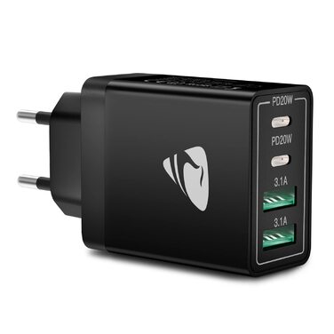 Зарядний пристрій Aioneus USB-C 40W, 4 порти PD 3.0 + QC USB-A, швидка зарядка для iPhone 15 Pro Max, Samsung та інших смартфонів - Чорний