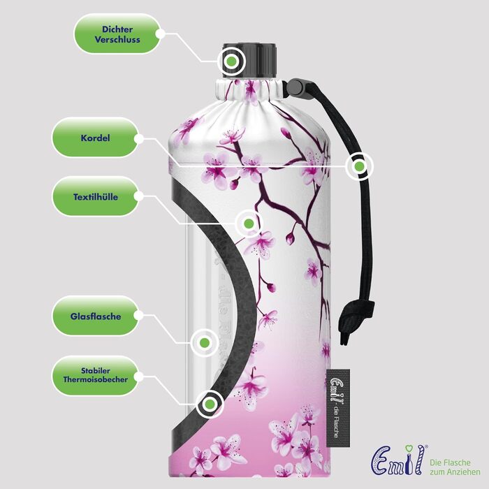 Emil Trinkflasche (drinking bottle) made of glass for girls & boys, insulated glass bottle for school, leisure, sports: Children & Parents Deer, 0.4l