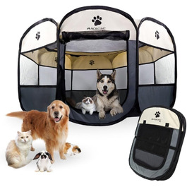 Mobiclinic® Pets: Вольєр для цуценят, розкладний, 114x114x58 см, Scooby, 2 входи, 8 вікон, сірий