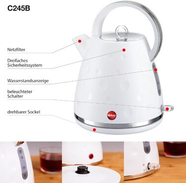 Електричний чайник Eldom C245SB, 1.7 л, 2000W, білий, з поворотним підставою