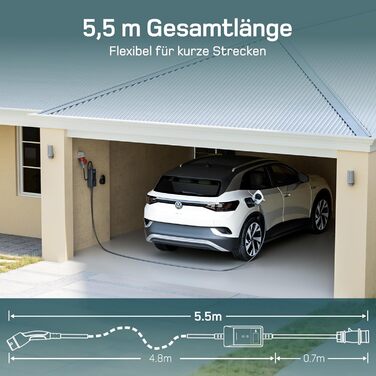 Зарядний пристрій для електромобіля Dé Mobile Wallbox 11 кВт з Wi-Fi та APP (7м, 3 фази, 6-16A) + Кабель CEE 16A 400V - Type 2 (5.5м)