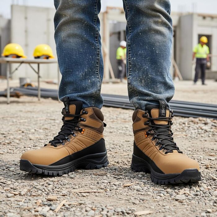 Черевики безпеки Spietz для чоловіків: легкі робочі черевики з композитною захисною капою, антистатичні, неслизькі, водонепроникні, для промисловості та будівництва, коричневі, розміри EU 39–46 43 EU