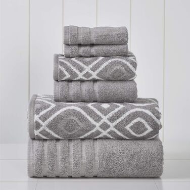 Amrapur Overseas 6-Piece Set of 100% Combed Cotton with Jacquard Stripes, Very Soft, 550 g/m² - 2 Bath Towels, 2 Hand Towels, 2 Washcloths, Grey, 6 Count (Pack of 1)