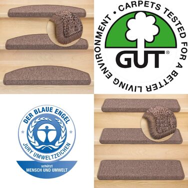 Kettelservice-Metzker Stair Treads/Stair Mats Ariston 15-Piece Value Set, Light Brown, 15 Pieces, Light Brown, Half-Round