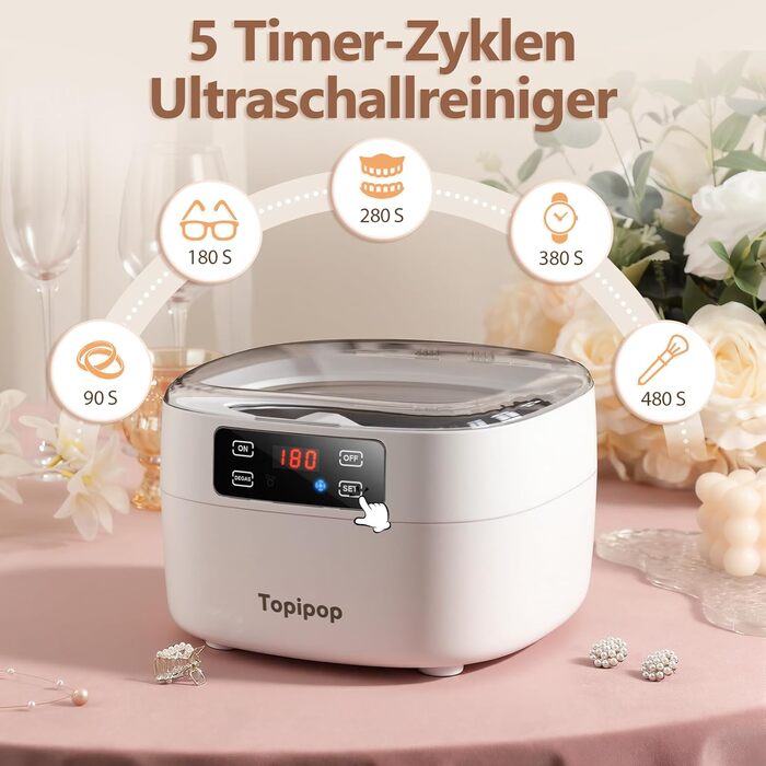 Ультразвуковий очищувач 48000 Гц, 750 мл - для окулярів, годинників, прикрас, бритв (білий)