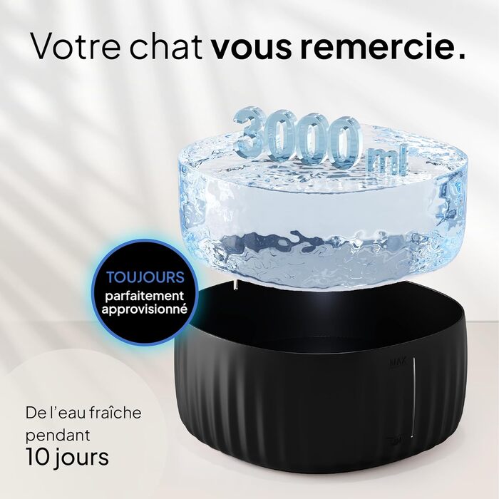 PrettyPaw фонтанчик для котів Aqua Flow Pro – тихий, з LED, фільтром з активованого вугілля, 3L (білий, чорний)