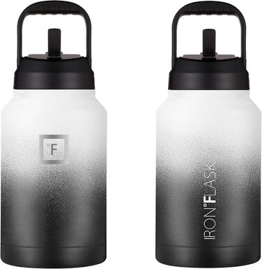 3.8L Stainless Steel Water Bottle with 2 Lids (Straw and Spout) - Leak-Proof Thermos Bottle Metal Water Bottle Double-Walled Insulated BPA-Free