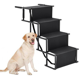 Folding Dog Ramp for Cars - 4 Step Pet Staircase, Up to 80kg, Black - Gentle on Joints