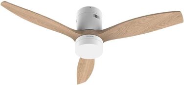 Стеляний вентилятор Cecotec Energysilence Aero 5600 Classic White з LED-підсвічуванням. Потужність 40W, DC-двигун, діаметр 132 см, 3 лопаті, 18W LED, таймер, 6 швидкостей, пульт дистанційного керування, літній/зимовий режим (білий | дерево)