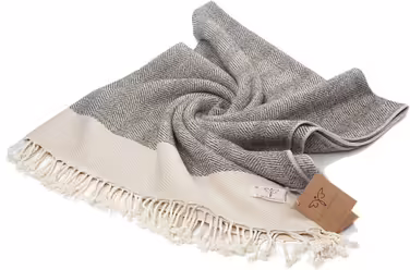 Smyrna Turkish 100% Cotton Herringbone Throw Blanket | Best Quality | Large 127x152cm Cozy Blanket | Made in Turkey | Machine Washable | Premium Luxury Bath Towel & Picnic Blanket - (152 x 205 cm, Beige)