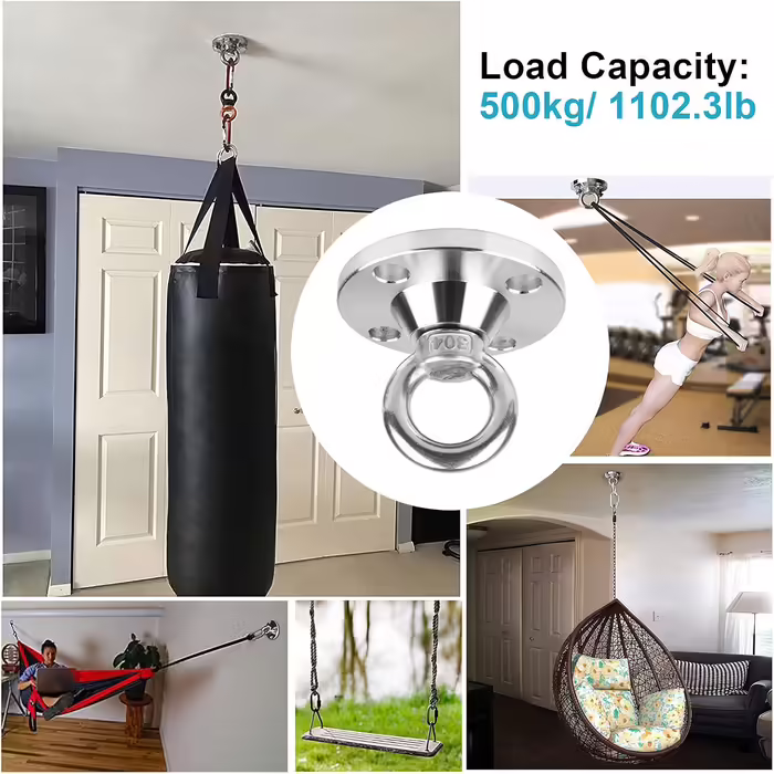 TSSS 360 Degree Swivel Ceiling Hook Swing Set Punching Bag Hammock - Up to 500kg Load Capacity Stainless Steel Wall Swivel Hook, Hook Base, Hanging Swing, Yoga Hook