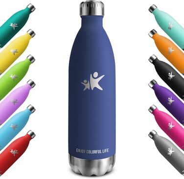 Термос KollyKolla з нержавіючої сталі 500мл/750мл/1л, термокружка, пляшка для води, спортивна, для дітей, без BPA, для школи, фітнесу, подорожей, кемпінгу (1000 мл, нова, темно-синій)