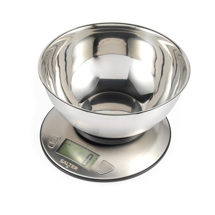Кухонні ваги Salter з мискою - ваги для вимірювання рідини, 5 кг, 2 л, нержавіюча сталь, LCD-дисплей, для випічки та приготування їжі