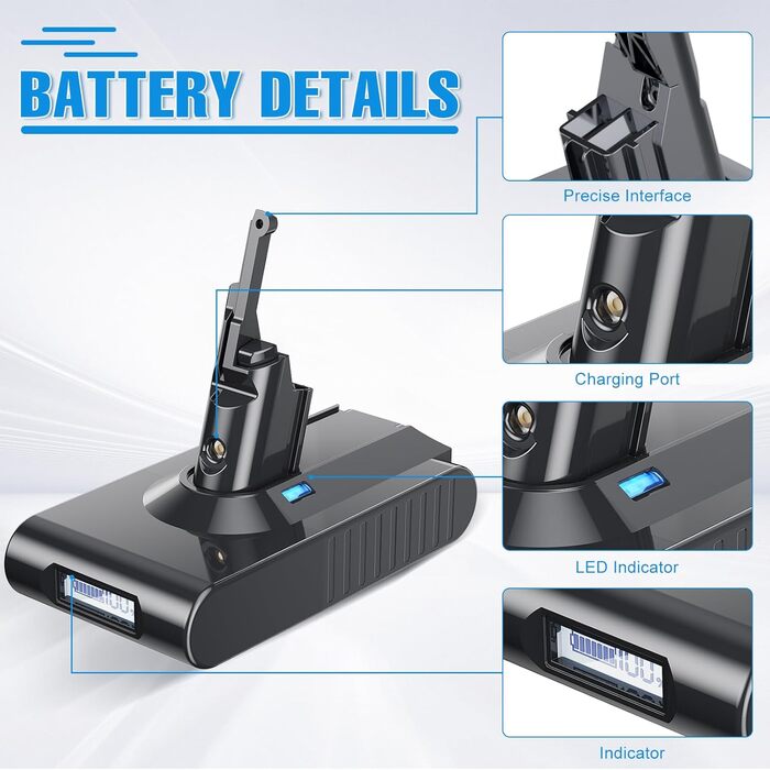 Акумулятор Powtree 6000mAh для пилососа Dyson V8 Absolute Animal Fluffy Motörhead Exclusive (2 фільтри, викрутка, 3 гвинти, щітка)