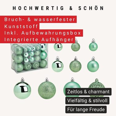 Набір прикрас для ялинки WOMA: 50 штучок, різні кольори (м'ятно-зелений)