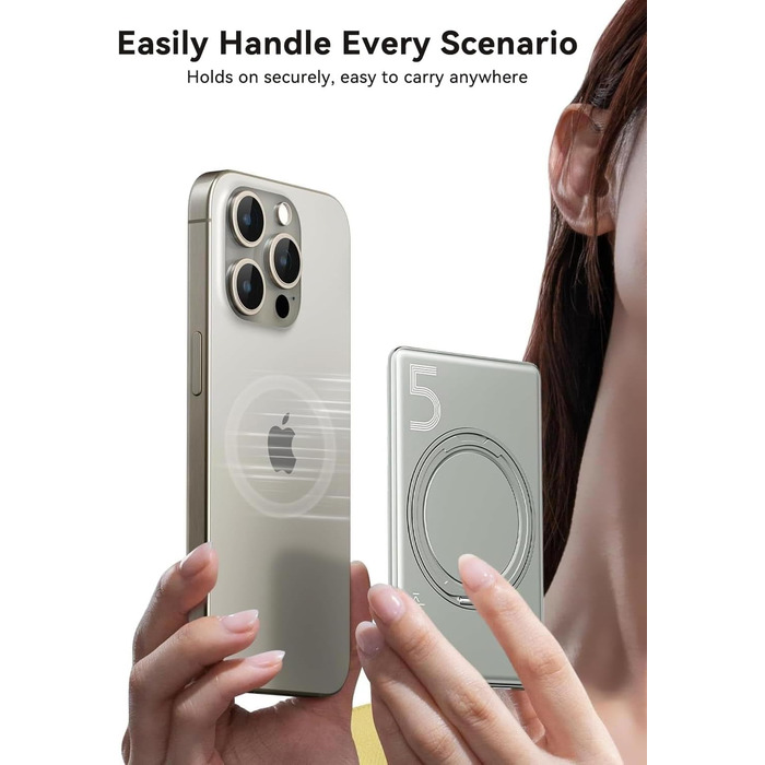 Powerbank Kuulaa MagSafe 5000mAh, Швидка зарядка, USB-C, для iPhone 17/16/15/14/13/12/Pro/Pro Max, срібло