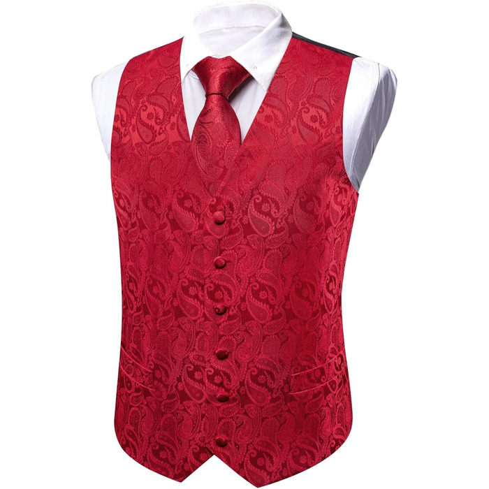 Костюмний комплект Barry.Wang: костюм-трійка (піджак, штани, жилет), краватка, метелик, кишеньковий хустинка, запонки, голкозажим, для весілля, червоний, 3XL