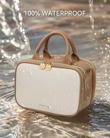 Косметичка для макіяжу Prite з великою місткістю, водонепроникна, з ручкою та кількома відділеннями, бежево-коричнева