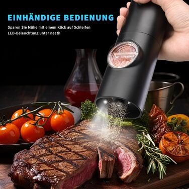 Electric Salt and Pepper Grinder 2-Piece Set, Rechargeable Spice Grinders with Double Charging Station, White LED Light, and Adjustable Coarse Grind