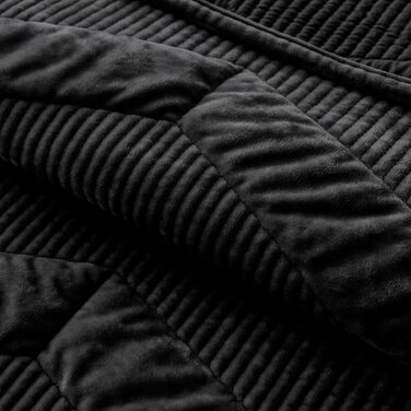 Комплект постільної білизни з велюрової стеганої ковдри SHALALA King Size (106'x94'), смугастий, всі сезони (світло-тауп, чорний)