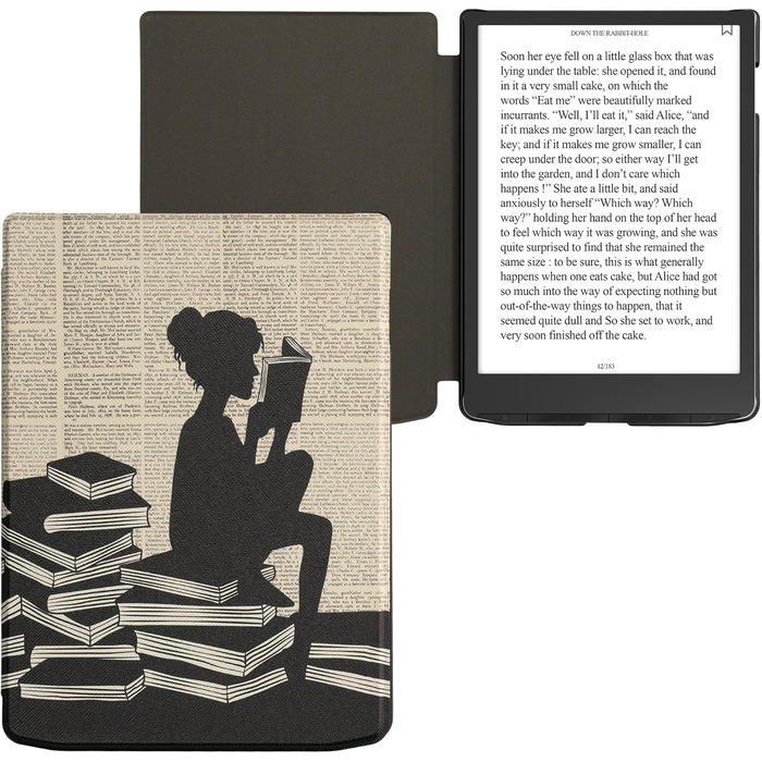 Чохол-книжка kwmobile для Pocketbook InkPad 4/Color 3/Color 2, Vivlio InkPad 4 - Чохол для eReader, Magnolien Taupe Weiß Blaugrau (жінка читає)