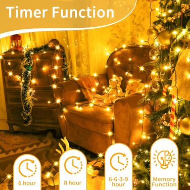 Гірлянда для прикрашання ялинки та фасаду будинку - 80м, 800 LED, з пультом, таймером, водонепроникна, 8 режимів, тепле світло