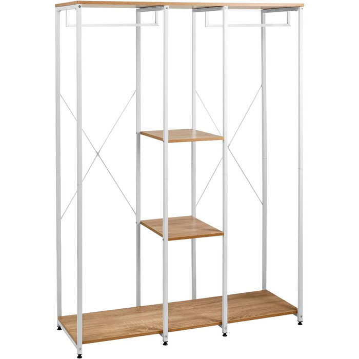 WOLTU XXXL Clothes Rack Freestanding with Shelf Laundry Rack Wardrobe Open Clothes Rail with Shoe Shelf for Bedroom, Wood and Steel, Black + Light Oak (White+light Oak)