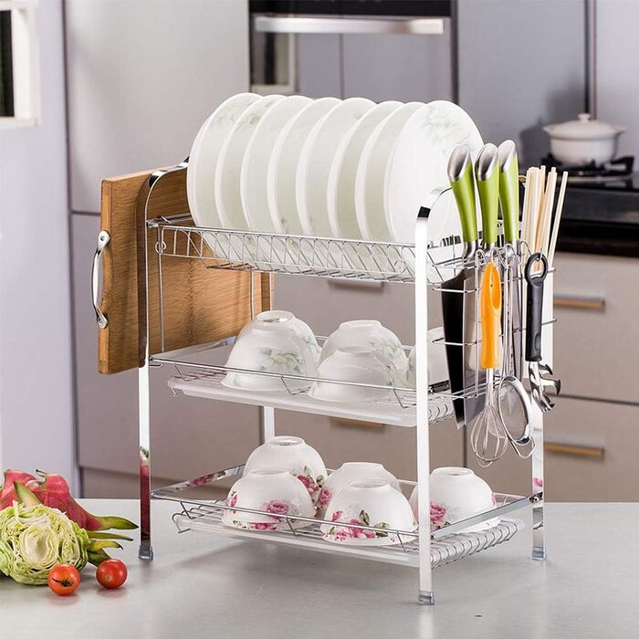 Сушарка для посуду на 3 яруси Kitchen Craft, сушарка для тарілок та столових приборів