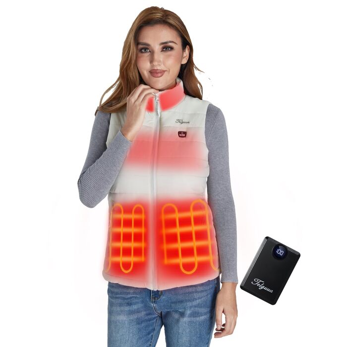 Грілка-жилет для жінок Telguua з акумулятором 5V 12000mAh, USB-C, 4 зони обігріву, 3 режими температури, білий, XL