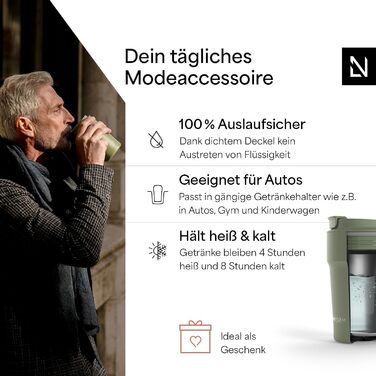 Термокружка для кави та чаю LARS NYSØM 380 мл Sage Green | Термокружка з нержавіючої сталі, ізольована, для подорожей | Непроливається, 0,38 л