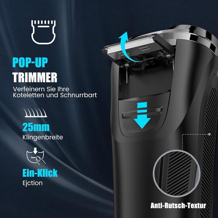Електричний чоловічий бритва Brightup з 4D-плаваючою головкою, бездротовий LED бритва для вологого та сухого гоління, IPX6 водонепроникний, USB-C зарядка & висувний тример, захист від подорожей, глибокий чорний колір