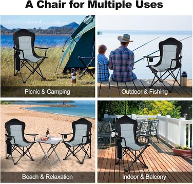 WOLTU Набір складаних стільців для кемпінгу 2 шт., чорний + світло-сірий, для риболовлі, саду, тераси, пікніка