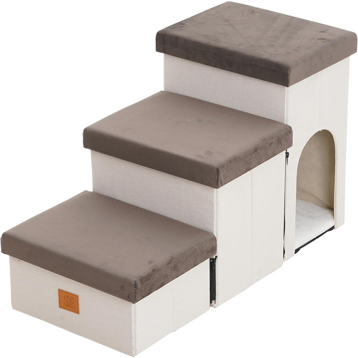 Сходинки для собак на 3 сходинки, 44 см, з місцем для зберігання, для ліжка/софи, для котів, для літніх тварин, губка, хатня тварина, бежевий колір