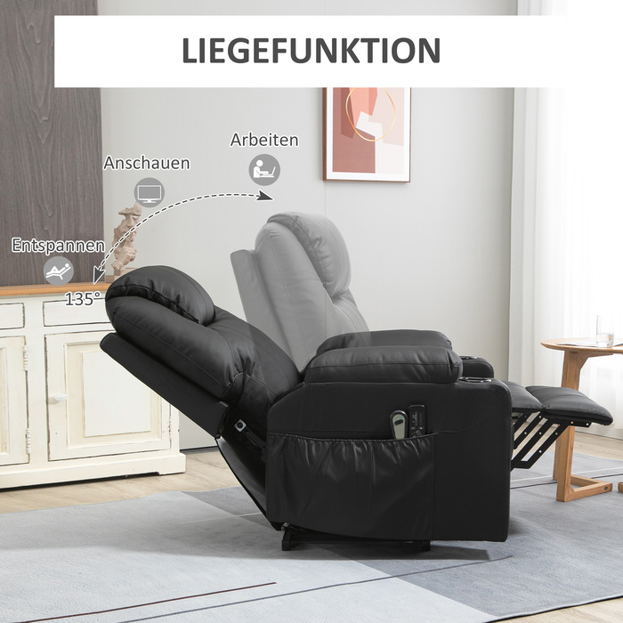 HOMCOM Electric Recliner Chair, Massage Chair with Lift Assist, Reclining Chair with Lie-Flat Function, TV Chair with Remote Control, PU | Aosom
