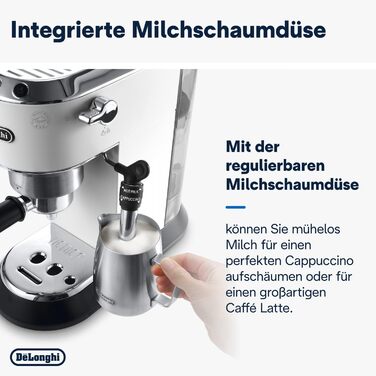 Еспресо-машина De'Longhi Dedica Style EC 685.W - компактна, з професійною капучинатором, для E.S.E. Pads, білий колір