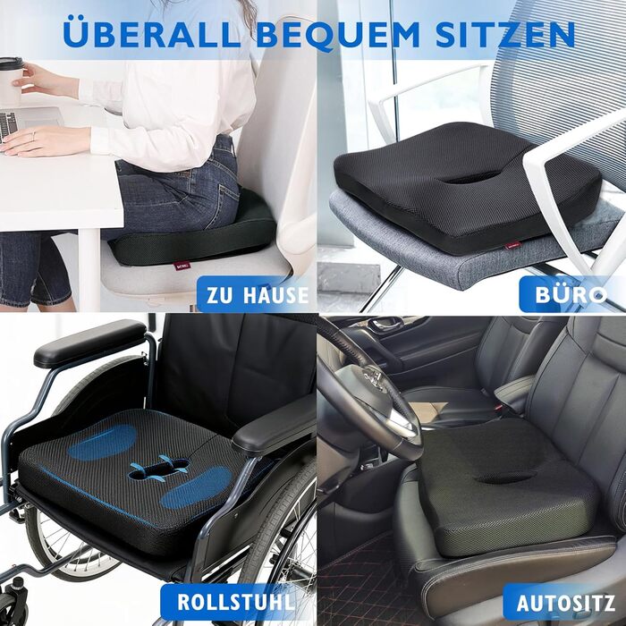 Подушка ортопедична для сидіння з піни Memory Foam, чорна 45x40 см. Зняття болю в спині, попереку, куприку та при ішіасі. Для офісного крісла, авто, інвалідного візка.
