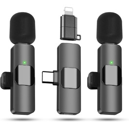 Беспроводной петличный микрофон: 2 миниатюрных микрофона с шумоподавлением, Plug-and-Play для iPhone/Android, для видеосъемки/TikTok/Vlog/Интервью, черный