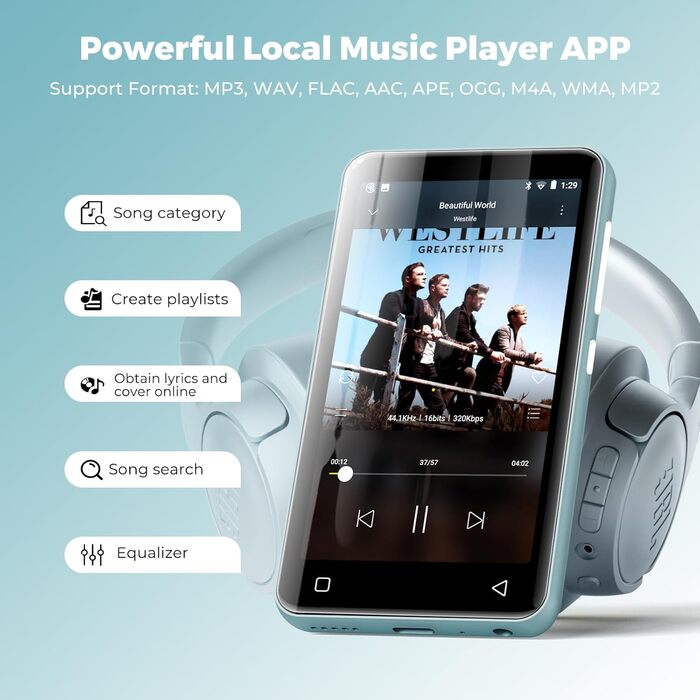 MP3 плеєр 160GB з Bluetooth та WiFi, Android плеєр для дітей з сенсорним екраном 4